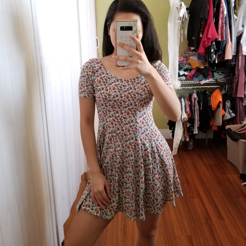 Blue and Red Floral Skater Dress